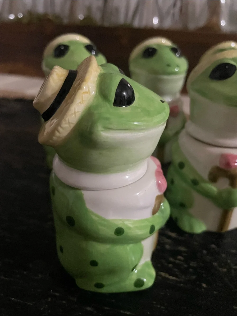 Green Ceramic Frog Spice bottles set of six
